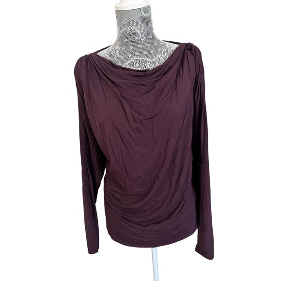 Express Long Sleeve Cowl Draped Back London Ultra Soft Jersey Shirt Purple XL - Picture 3 of 9
